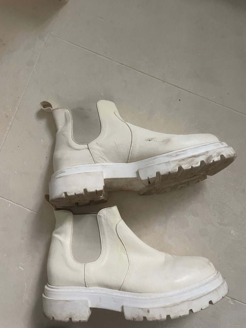 Free People Cream Leather Chelsea Platform Booties - Picture 3 of 7